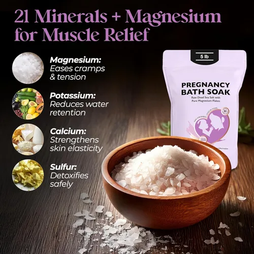 Miniatura 4 de Aromasong Baño de embarazo del Mar Muerto 5 libras – Lavanda natural pura escamas y minerales de magnesio – Embarazo, dolor muscular posparto