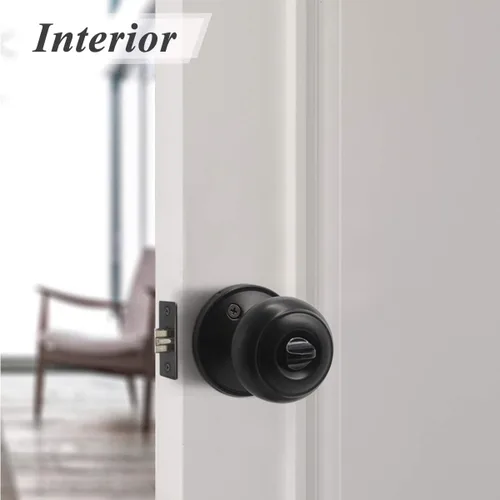 Miniatura 4 de Probrico Perillas de puerta exterior con cerradura con cerradura de bola plana para puerta de entrada en color negro, llave interior, herrajes