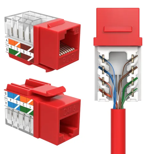 Miniatura 14 de SATMAXIMUM Paquete de 10 conectores de pared Ethernet Keystone Cat6 RJ45 Punch Down Slim Profile UTP blanco, 45 grados para panel de conexión