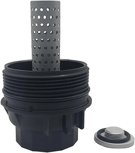 Miniatura 2 de Tapa de carcasa del filtro de aceite con drenaje de tapón de aceite compatible con Toyota Land Cruiser Sequoia Tundra Lexus LX570 Reemplazar