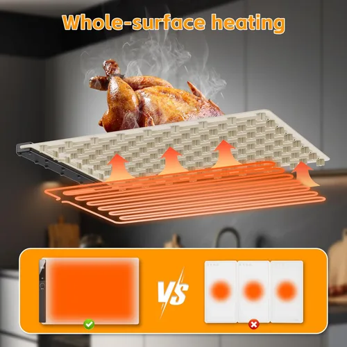 Miniatura 4 de Tapete de calentamiento de alimentos de 24 x 16 pulgadas, bandeja de calentamiento eléctrica con 6 niveles de temperatura ajustable, calentamiento