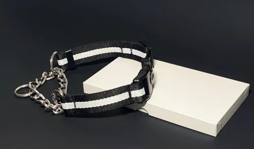 Miniatura 3 de Collar Martingale para perros, collares de nailon ajustables con hebilla de liberación rápida, rayas multicolores, cadena de acero inoxidable