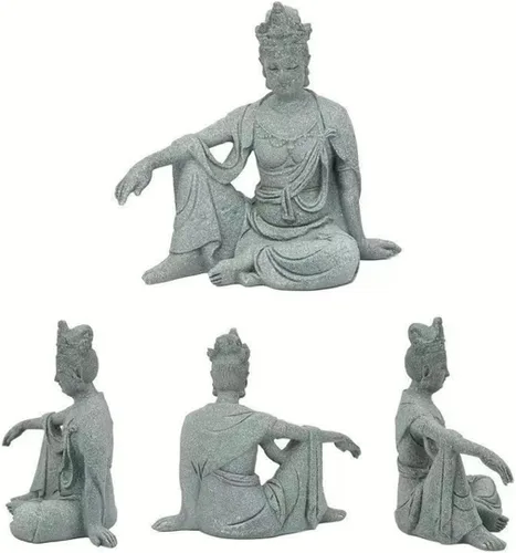 Miniatura 5 de livelyfish Estatua de Buda de acuario Estatua de Buda de piedra arenisca Decoración Zen Estatuas de Buda meditando para decoración de jardín