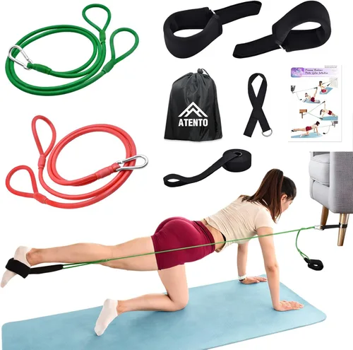 ATENTO Sistema de pilates de resistencia, estilo reformador, pilates ligeros y portátiles para gimnasio en casa, 2 bandas de resistencia, 1 anclaje