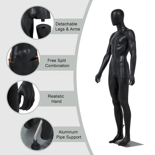 Miniatura 3 de Kinfant Maniquí Masculino de Cuerpo Completo - Modelo de Cuerpo Masculino Desmontable de 72.8" con Base de Metal, Maniquí para Venta al Detalle