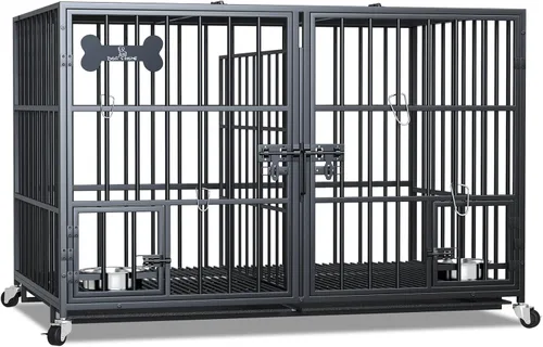 aboxoo Jaula XL de 48/42 pulgadas para perros grandes/perros dobles medianos, jaulas de metal resistente, parte superior abierta de metal, perrera
