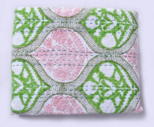 Miniatura 3 de Colcha Kantha de algodón con estampado de bloques de mano india, tamaño individual, 90 x 60 pulgadas