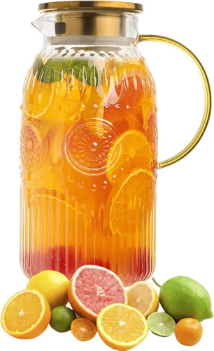 Miniatura 9 de Amzcku Jarra de vidrio con tapa, jarra de agua vintage de 1 galón/128 onzas, jarra de agua para preparación fría, café, limonada, té helado
