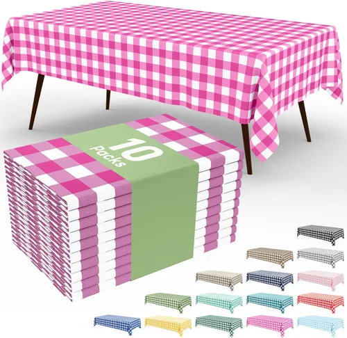 Miniatura 30 de Smiry Paquete de 3 Manteles Desechables de Cuadros Gingham Color Caqui - 54" x 72" Mantel de Plástico de Servicio Pesado, Cubiertas de Mesa