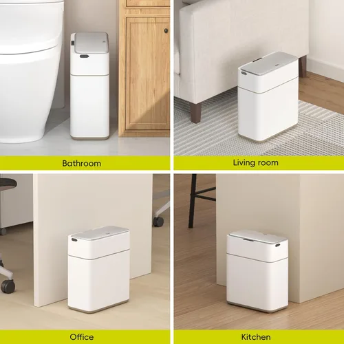 Miniatura 8 de EKO Basurero automático para baño con tapa, cubo de basura sin contacto de 2.1 galones con cubo extraíble, cubo de basura delgado de acero