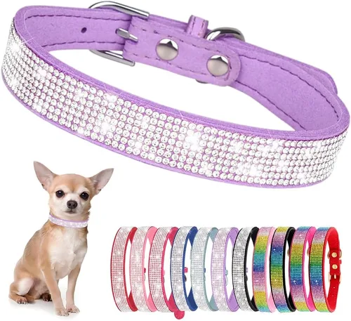 Miniatura 9 de Collar de Perro Pequeño, Collares de Perro con Diamantes de Imitación, Brillantes, Elegantes y con Detalles de Resplandecimiento para Razas XXS, XS