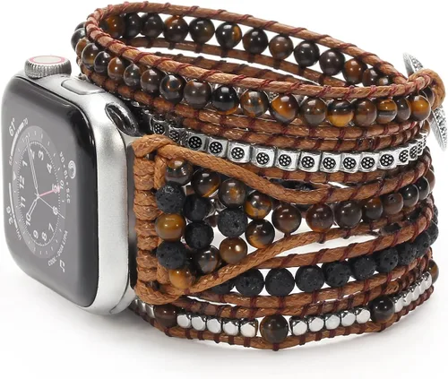 Miniatura 6 de Pulsera bohemia compatible con Apple Watch Band de 1.614 in/1.496 in/1.575 in 1.929 in/1.772 in/1.811 in/1.732 in/1.654 in, correa multicapa hecha a