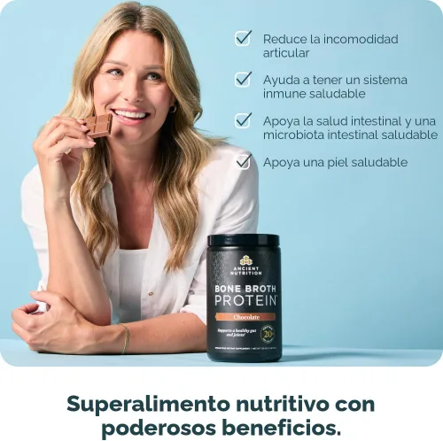 Miniatura 5 de Ancient Nutrition Proteína en polvo hecha de verdadero caldo de huesos, sabor chocolate, 20 g de proteína por porción, envase de 20 porciones