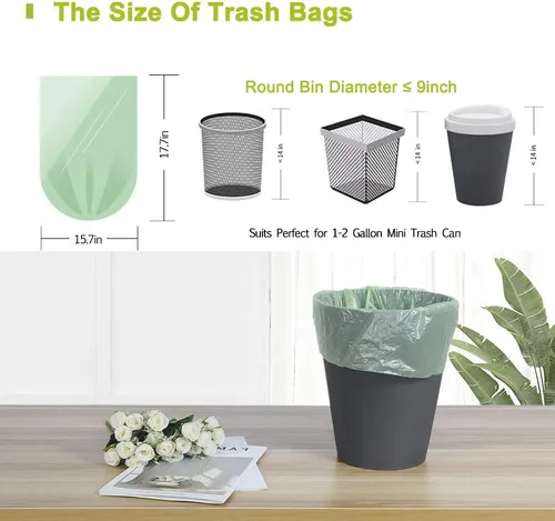 Miniatura 5 de Jaoul Bolsas de basura de 1.2 galones, bolsas de basura pequeñas, fuertes y sin perfume para cocina, baño, oficina, baño, automóvil, color negro, 80