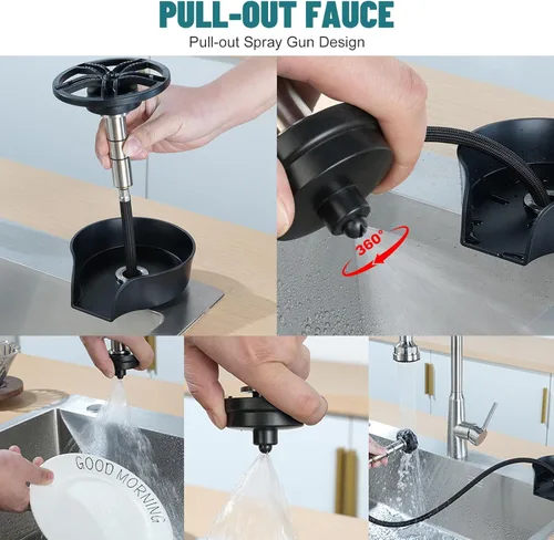 Miniatura 3 de Enjuagador de Vidrio para Fregadero de Cocina, Enjuagador de Vidrio de Alta Presión con Boquilla Giratoria de 360 Grados con Diseño de Pistola