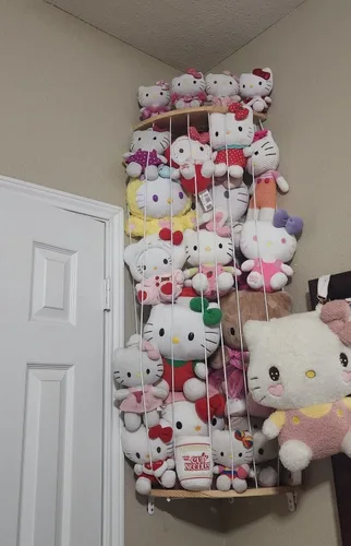Miniatura 9 de Red de Almacenamiento de Animales de Peluche de Esquina - Organizador de Animales de Peluche de Madera de Altura Ajustable - Soporte de Felpa