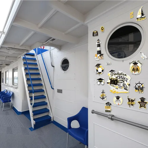 Miniatura 5 de PHOGARY imanes de graduación 2025 decoraciones de puerta de crucero adhesivos magnéticos de brillo 17 piezas, imanes negros y dorados