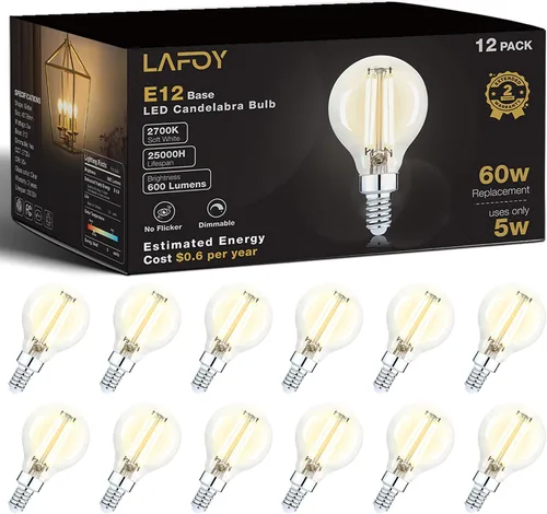 Miniatura 10 de Lafoy Bombillas redondas E12 para candelabros G16.5 equivalentes a 60 W, bombilla LED regulable, luz blanca suave de 2700 K, bombilla globo de 60