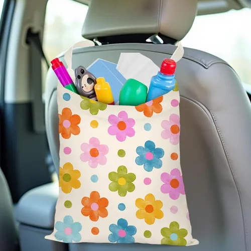 Miniatura 6 de Organizador de asiento trasero de coche con flores boho, arcoíris, mariposa, girasol - Impermeable, colgante, papelera para vehículo para viajar