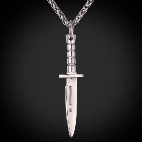 Miniatura 9 de U7 Punk Necklaces Stainless Steel 18K Gold Plated Large Hip Hop DaggerKnifeSwordSteampunk GearLarge Razor Blade Pendant Necklace for Men Women
