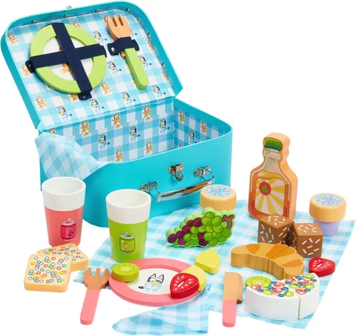Miniatura 9 de Bluey Frutas y verduras de juguete para niños pequeños, 32 piezas de comida de simulación con platos, utensilios, comida de juego para bebés