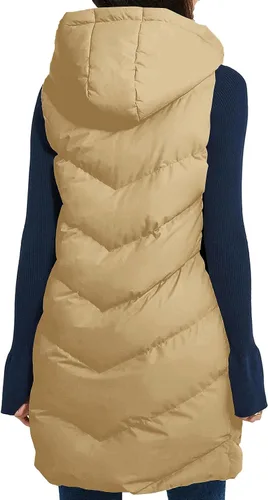 Miniatura 3 de Ebifin Chaleco acolchado largo para mujer, sin mangas, con capucha y cremallera completa, con bolsillos