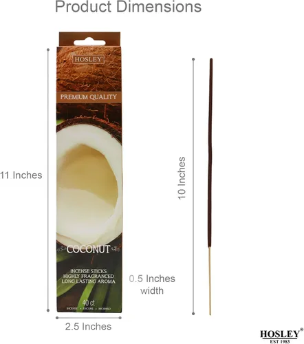 Miniatura 6 de Hosley Paquete de 120 varillas de incienso + paquete de 120 unidades (total 240) – Coco – Paquete a granel perfecto para el hogar, meditación