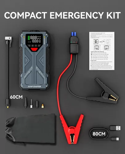 Miniatura 8 de Arrancador de salto con compresor de aire, caja de salto portátil de coche de 4000 A 12 V, inflador de neumáticos de 150 PSI, batería de inflador
