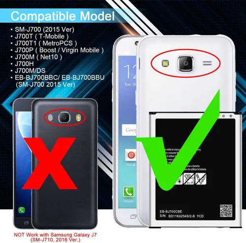 Miniatura 2 de DDONG Para Samsung Galaxy J7 Batería de repuesto, EB-BJ700CBE Batería para Galaxy J7 J700T J700T1 SM-J700T1 SM-J700P EB-BJ700BBC EB-BJ700BBU
