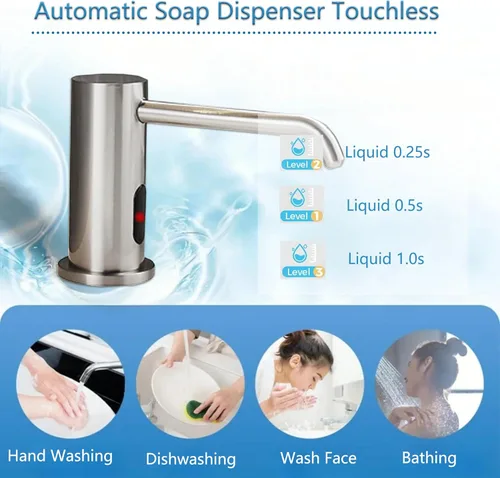 Miniatura 2 de Dispensador automático de jabón sin contacto para cocina y baño, dispensador de jabón eléctrico comercial integrado, sensores infrarrojos mejorados
