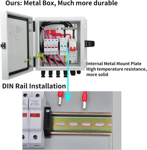 Miniatura 2 de Caja combinadora PV PowGrow, caja combinadora solar de metal de 4 cuerdas con fusible de corriente nominal de 15 A, dispositivo de protección contra