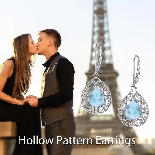 Miniatura 38 de Aretes colgantes con forma de lágrima de filigrana de piedra lunar de plata de ley 925 con cierre de palanca para mujer, regalos de joyería