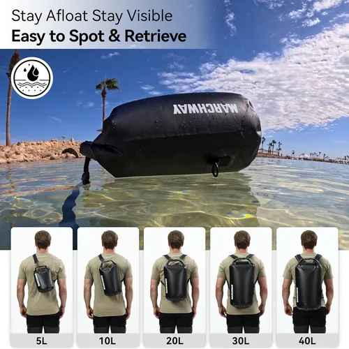 Miniatura 5 de MARCHWAY - Bolso seco flotante e impermeable 1.32/2.64/5.28/7.93/10.57 galones, parte superior enrollable, mantiene secos equipos de kayak rafting