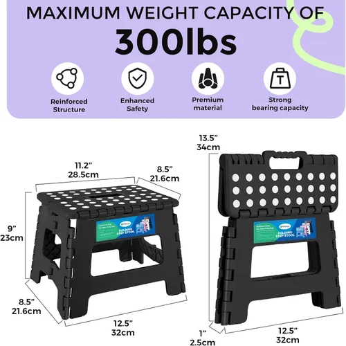 Miniatura 2 de Dyforce Taburete plegable de 9 pulgadas para niños y adultos, taburete de pie plegable y ligero para niños pequeños, cocina, baño, capacidad de 300