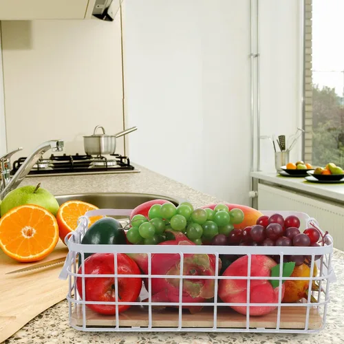 Miniatura 6 de VILLCASE Cesta de servicio de cocina, organizador de almacenamiento de metal de alambre de granja, cesta de frutas de cebolla con asas