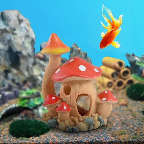 Miniatura 2 de Bonita decoración de casa de hongos para acuario, adorno de pecera, cuevas de Pleco para escondite de peces pequeños y decoraciones de jardín