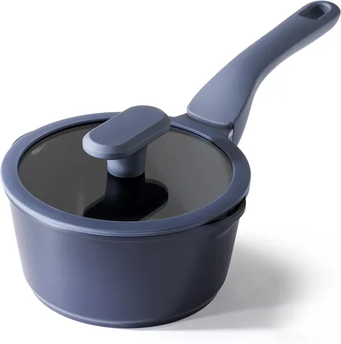 Miniatura 24 de PRICUSIS Cacerola antiadherente de cerámica con tapa, olla no tóxica de 1.3 cuartos de galón con boquillas de vertido, totalmente revestida, 100%