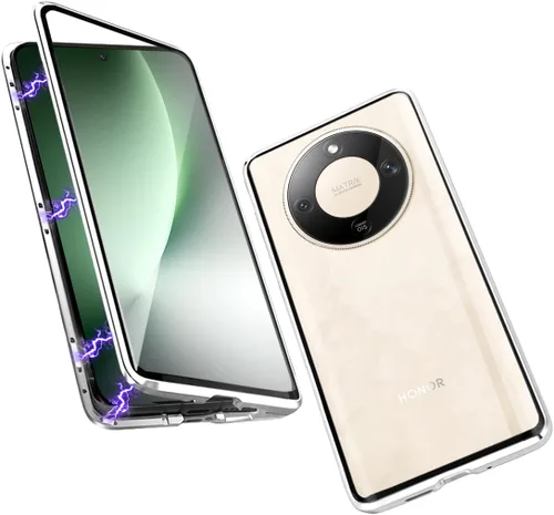 Miniatura 13 de QUIETIP Funda magnética para Honor Magic 8 Lite/Honor X9d, marco de metal de doble cara cubierta de vidrio templado transparente, negro