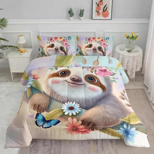 Miniatura 10 de Axolotl Juego de edredón Kawaii de tamaño individual, ropa de cama de animales lindos para niñas y niños, edredón colorido de dibujos animados