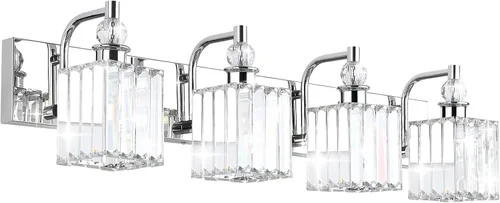 Miniatura 17 de Ralbay - Luces de tocador de cristal, 2 luces, modernas lámparas de cromo de cristal para iluminación de baño, para usar sobre el espejo