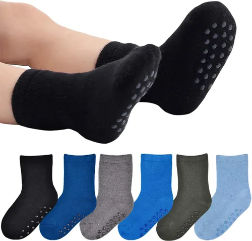 JORMATT 6 pares de calcetines térmicos gruesos para niños y niñas, lindos calcetines cálidos con correas antideslizantes