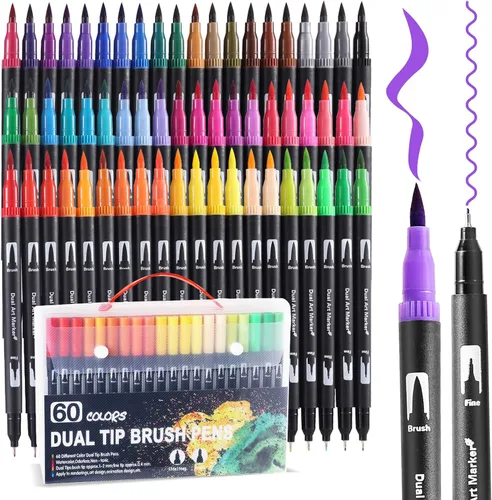 Miniatura 10 de TOSHARE Marcadores de acuarela de 36 colores y punta fina de doble punta para libros de colorear para adultos, bolígrafos de pintura sin sangrado