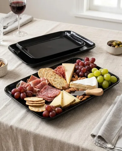 Miniatura 4 de DELLING Juego de 3 platos grandes de porcelana de 16/14/12 pulgadas para fiesta, platos rectangulares de cerámica negra para entretenimiento, plato