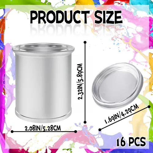 Miniatura 2 de Paquete de 16 latas de pintura de metal vacías con tapas (tamaño de 1/4 de pinta), contenedores de pintura de retoque de capacidad de 1/2 taza