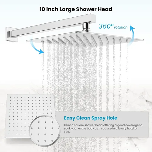 Miniatura 3 de gotonovo Juego de grifo de ducha tipo lluvia con sistema de molduras de ducha con cabezal de ducha de lluvia de 10 pulgadas, mezclador de baño
