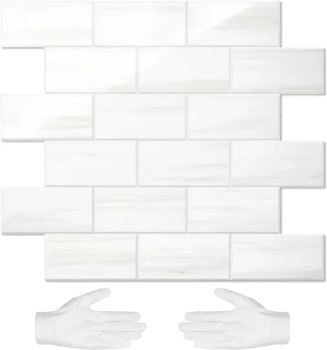 Miniatura 22 de STICKGOO azulejo de metro de 10 hojas para despegar y pegar, azulejo de pared autoadhesivo de PVC, salpicadero adhesivo de Calacatta para cocina