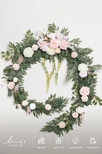 Miniatura 5 de Ling's moment Guirnalda de flores de 9 pies para decoraciones de telón de fondo - Flores de arco de boda, eucalipto y rosa, guirnalda floral