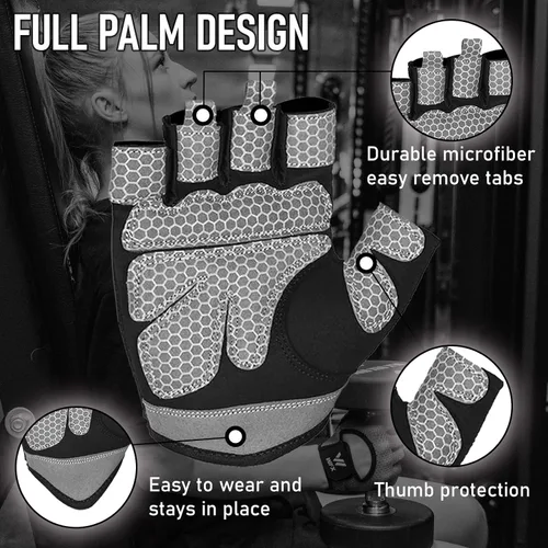 Miniatura 2 de WESTWOOD FOX Guantes de levantamiento de pesas para hombres y mujeres, guantes de gimnasio con soporte de muñeca para entrenamiento, ejercicio