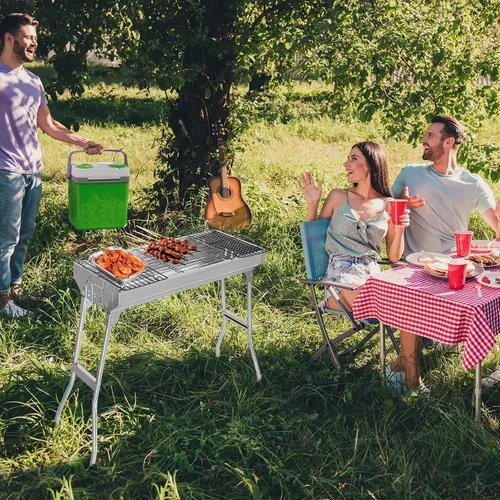 Miniatura 8 de Parrilla de carbón para barbacoa, parrilla portátil de carbón de acero inoxidable, parrilla de camping para barbacoas al aire libre, camping