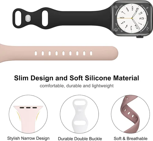 Miniatura 2 de Bandas delgadas de silicona deportivas compatibles con Apple Watch de 38mm 42mm 40mm 44mm 41mm 45mm 46mm 49mm, correa de repuesto delgada y estrecha